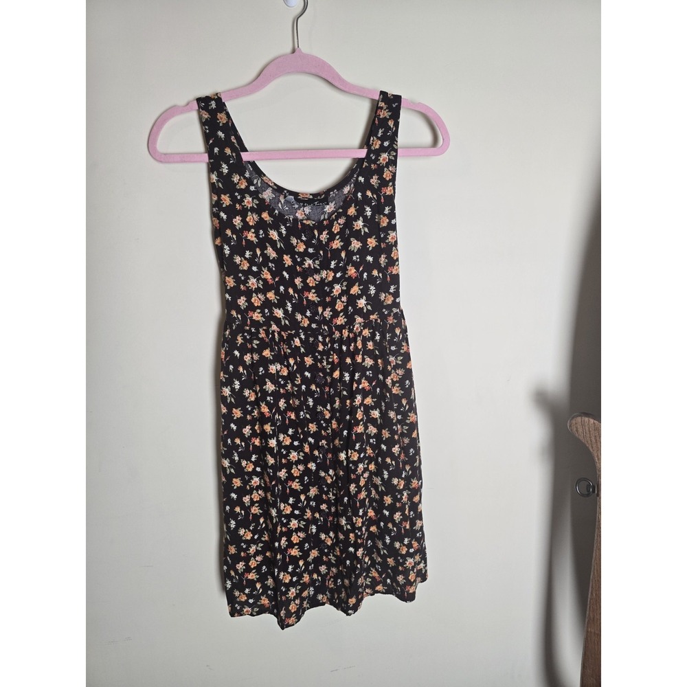 All That Jazz Floral Print Sleeveless Mini Dress Brown Orange Size Medium 90s